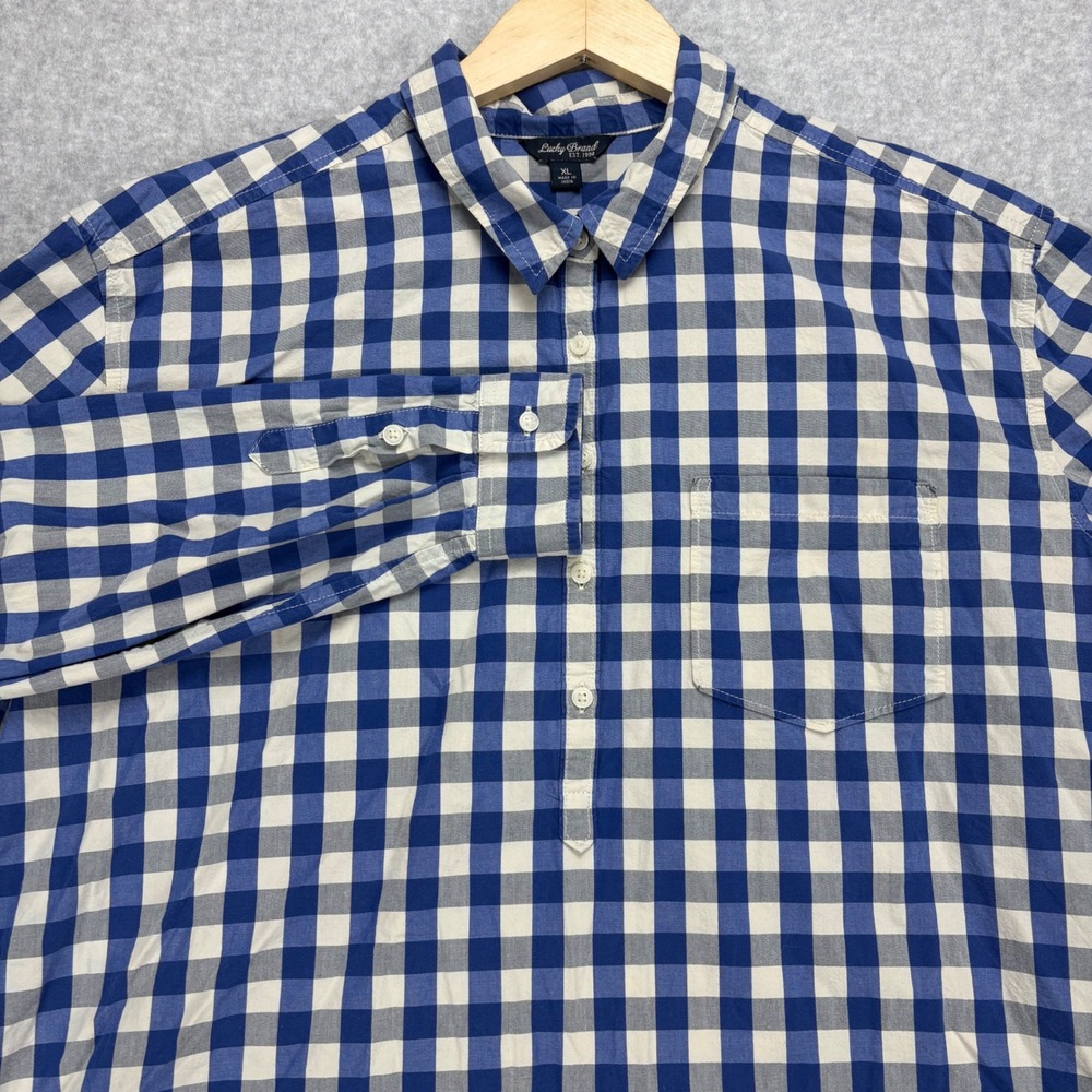 Lucky Brand Button Down Shirt Mens XL Blue Gingham Plaid Casual Long Sleeve